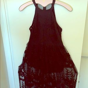 Black Overlay Romper Lace Maxi Dress